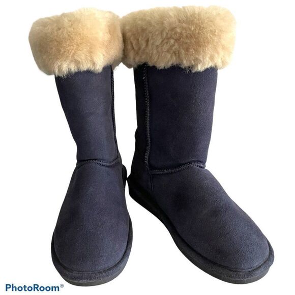 BEARPAW Boots with Fur top Navy 6 - Picture 1 of 9